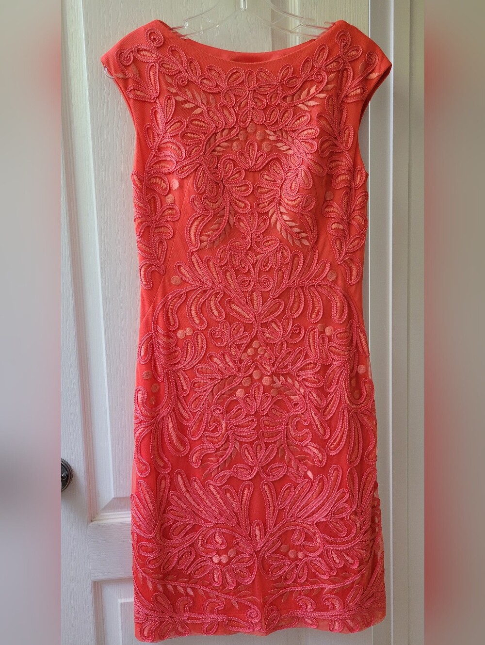 Sue Wong Coral Embroidered Midi Dress